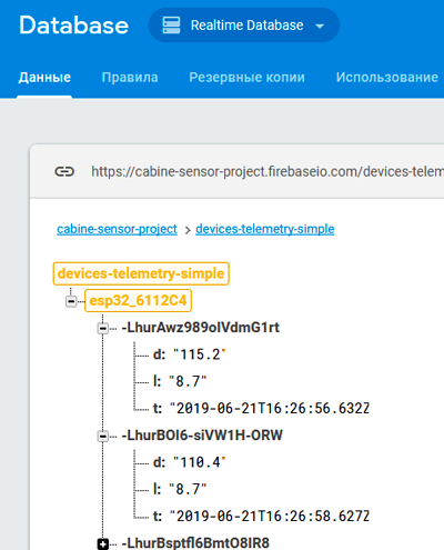 Firebase Console – База данных в реальном времени
